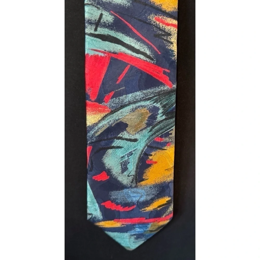 90’s Vintage ‘Land’s End’ Abstract Multicolor Print Silk Tie